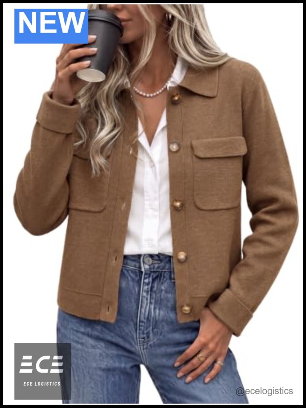 Wool Blend Cropped Sweater Cardigan Jacket Button Front Collared